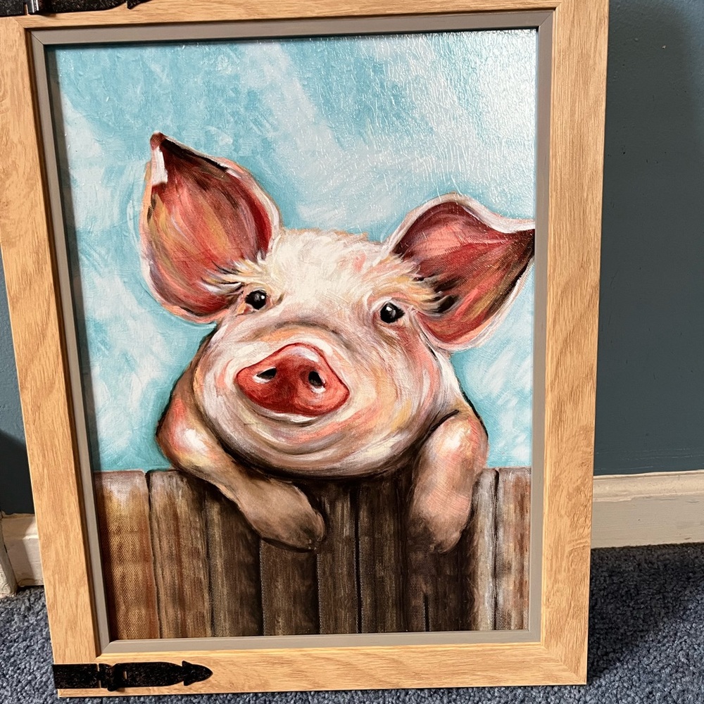 Adorable Pig kitchen or barn picture!beautifully painted. 15x18.